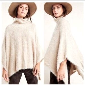 Anthropologie / Akemi+Kin Eyelash Golden Metallic Poncho Sweater Cowl Neck